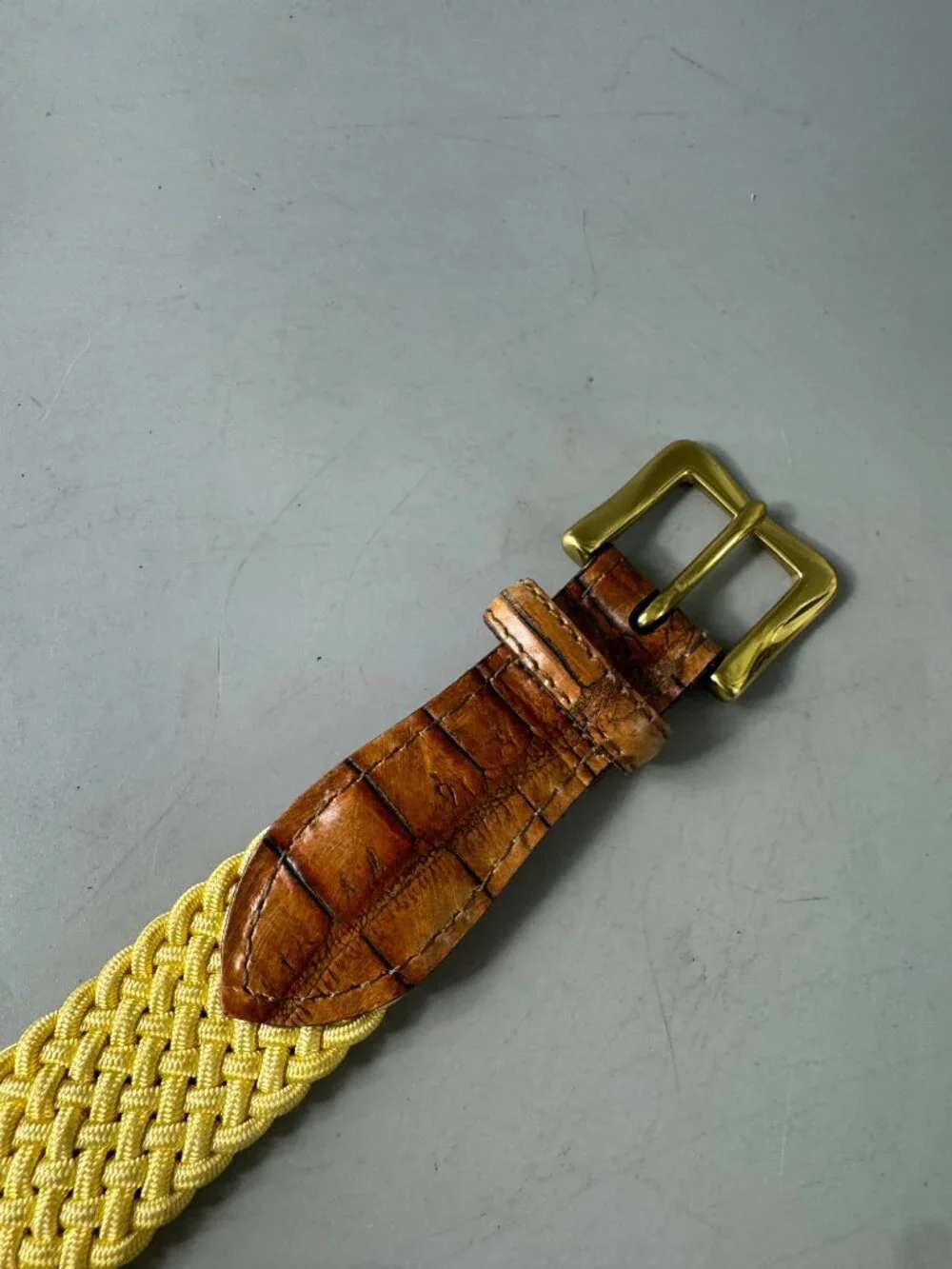 Martin Dingman Yellow Woven Brown Leather Belt Size 95/38